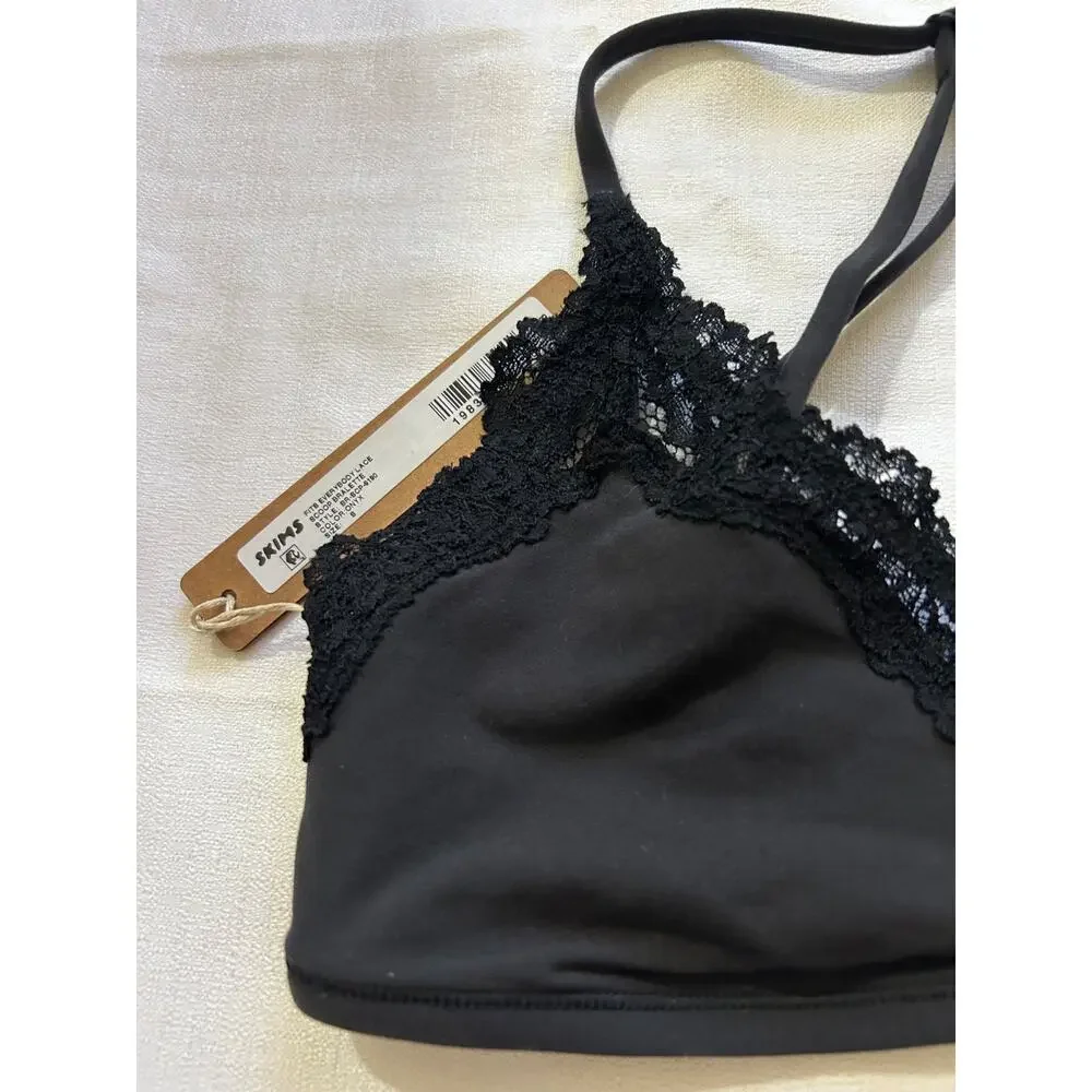 Skims Fits Everybody Lace Scoop Bralette Size Small Onyx - Picture 5 of 6